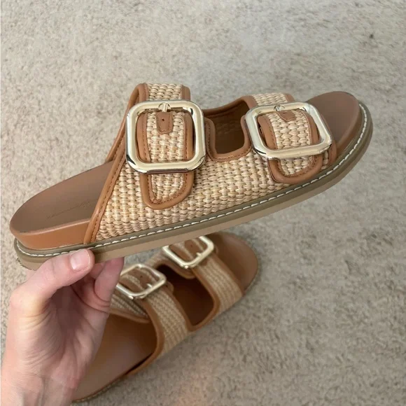 Universal Thread Tan and Natural Woven Double-Buckle Slide Sandals - Picture 4 of 6